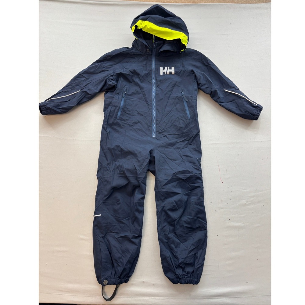 Helly Hansen Kids Navy Blue Rain Suit One Piece Hooded Reflective Size 110/5